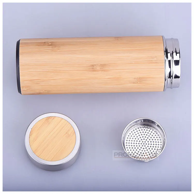Personalized Bamboo Coffee Tea Tumbler Mug With Tea Strainer Infuser Customizable Wood Bamboo Tumbler 18Oz With Bambu Cap Lid
