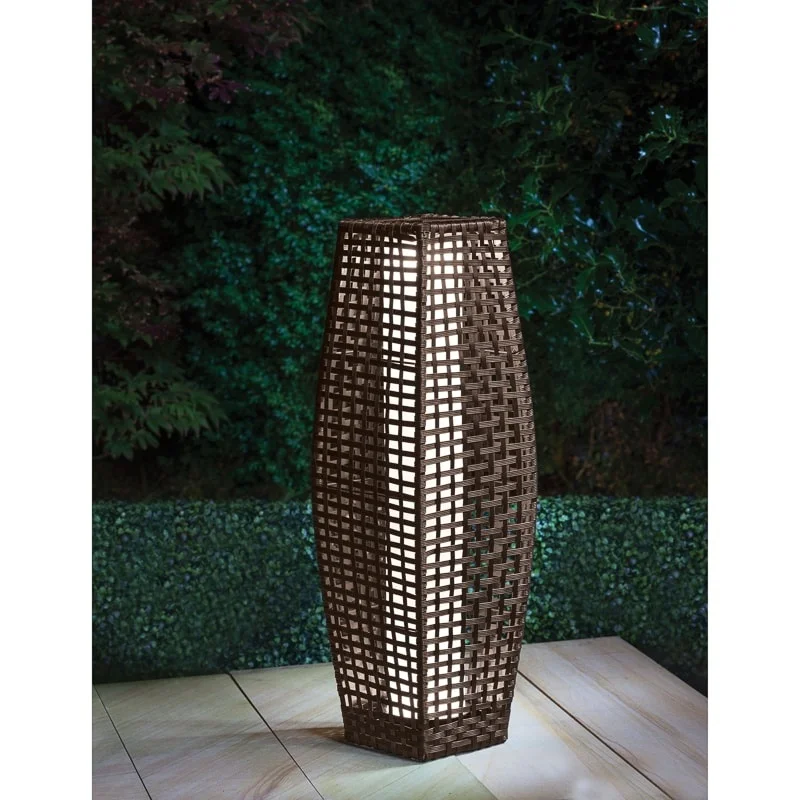 Outdoor Rattan and Metal Solar Lantern Garden Floor Lamp Lights LED Tall Outdoor Garden Patio Light Warm Outdoor Solar Lamp