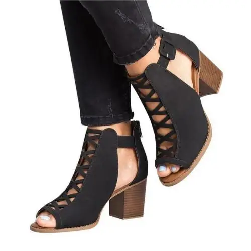 Rubber & PU Leather comfortable shoes for women chunky shoes & Platform High Heels Fish Head Sandals 240595