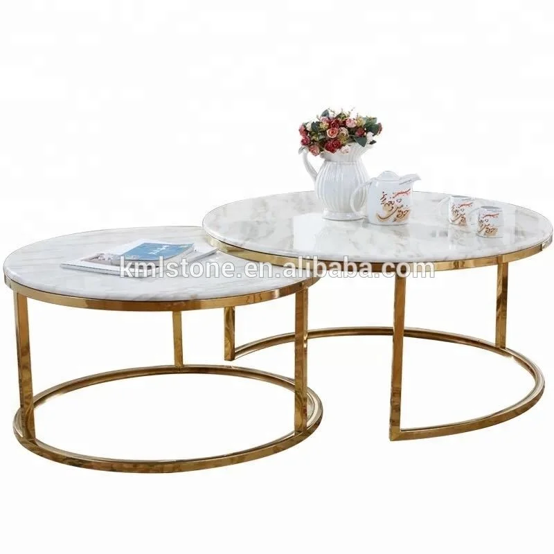 Round Marble Coffee Table with stainless steel frame