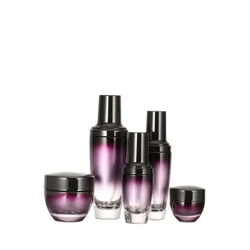 
new design cosmetic packing sets unique red lotion glass bottle and cream jar 