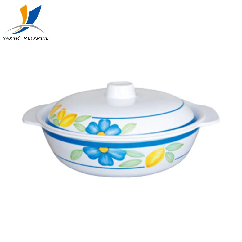 Print Melamine Bowl With Flower Cover With Handle