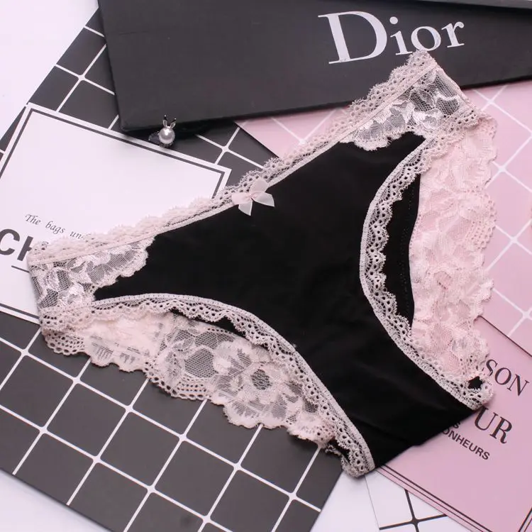 Wholesale Women Ladies Pink Dot Cotton Printed Lace  Panties Good Quality Fashion Underwear Manufacturer