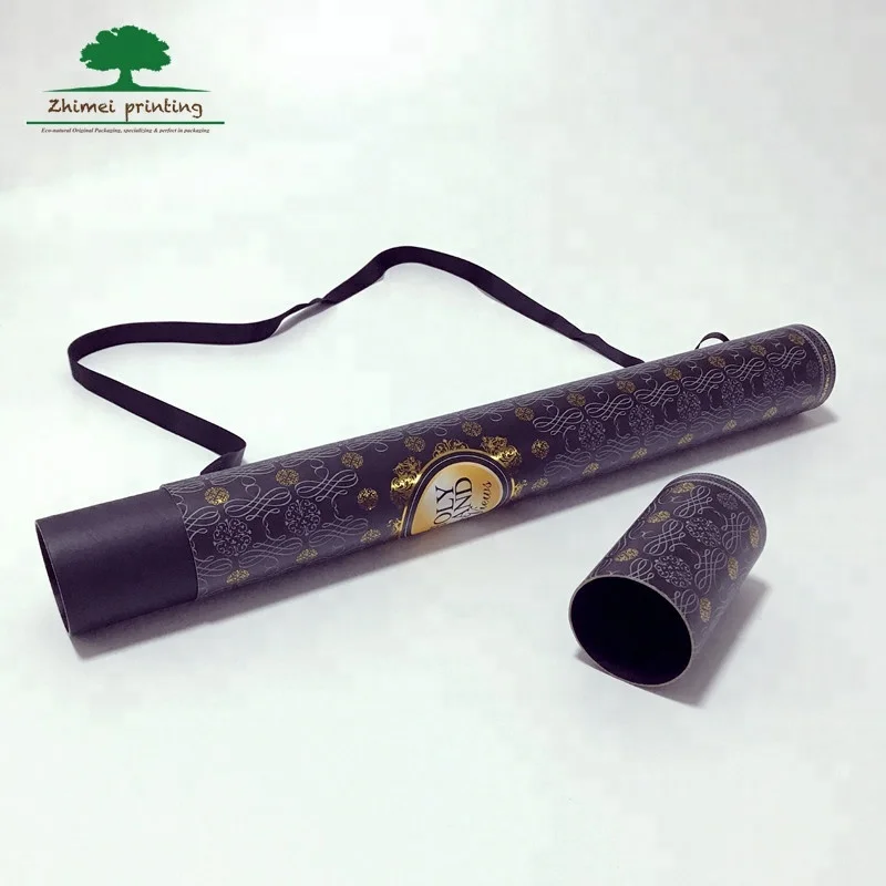 A2 poster packaging paper tube with custom printed with rope straps round shape cardboard box for shipping use, poster packaging