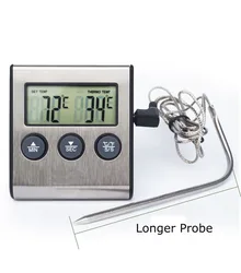 Stainless Steel Long Probe Digital Cooking Oil Thermometer With Time and Alarm Function