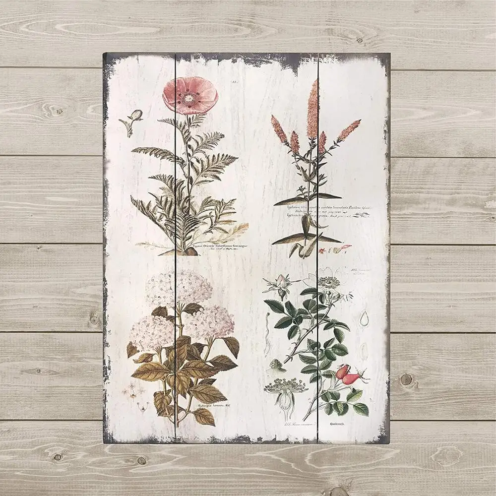 Vintage Florals Botanical Wood Plaques Primitive Country Farmhouse Home Decor Wood Sign