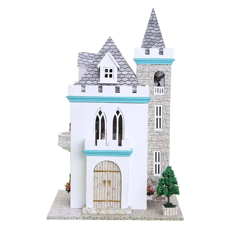 1 24 scale DIY miniature white castle miniature doll house wooden kits mini castle