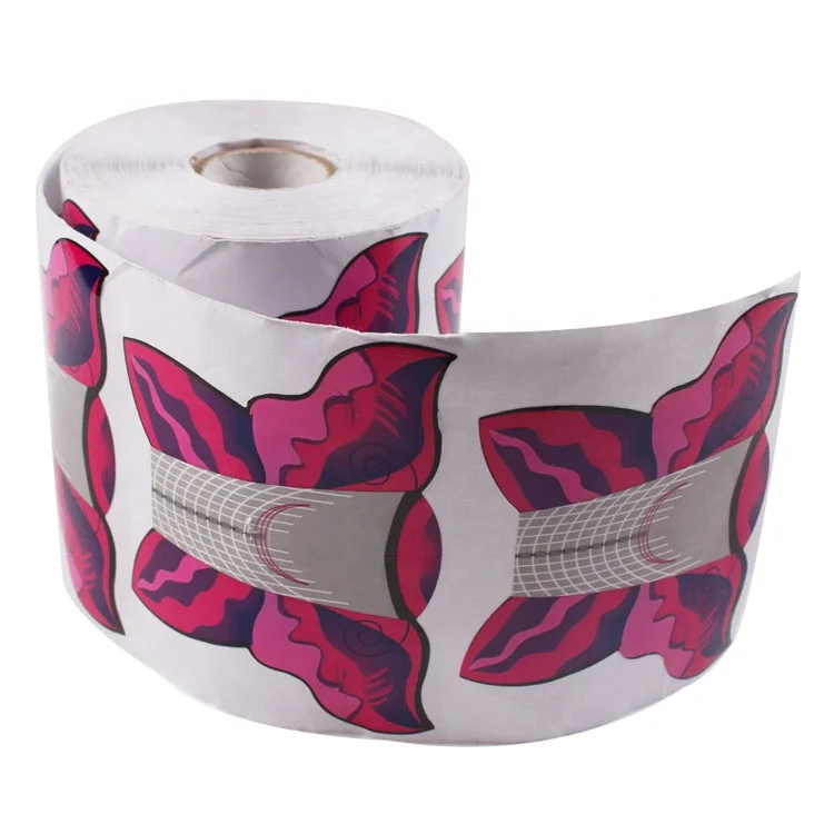 Top Quality Custom Logo 500 Pcs Per Roll Classic Butterfly Nail Art Guide Form Acrylic Tip Gel Extension Sticker