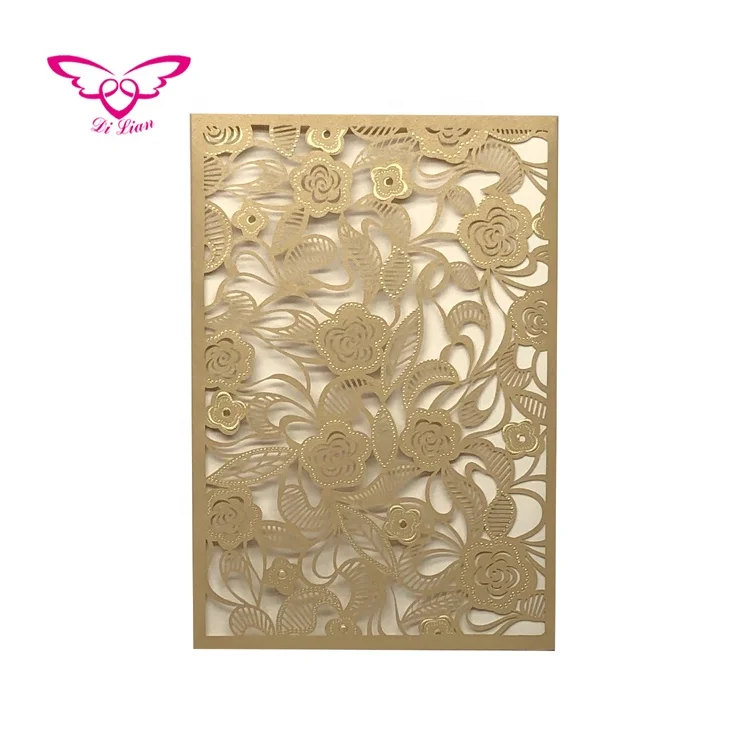 Perfect Laser Cut And Gold Hot Stamping Flower Happy Birthday And Wedding Greeting Cards