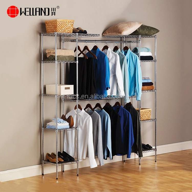 Bedroom Double Pole Stand Clothes Hanger Rack Portable Clothes Rack With 2 Pieces Clothes Bar