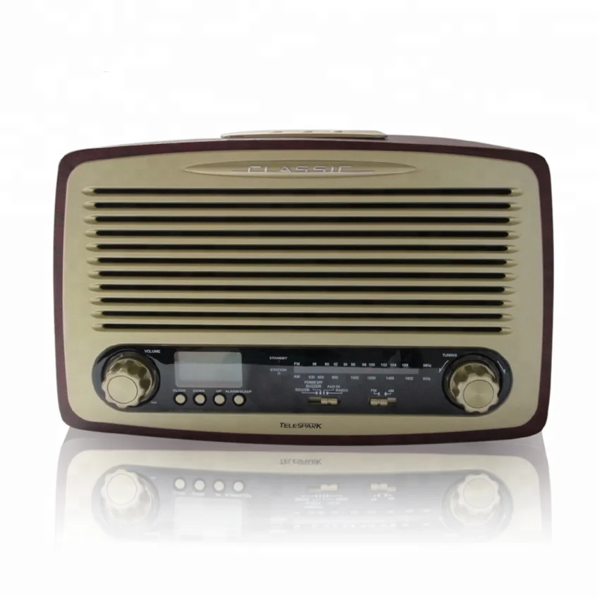 Ретро деревянные часы радио с ЖК-дисплеем и разъем для наушников