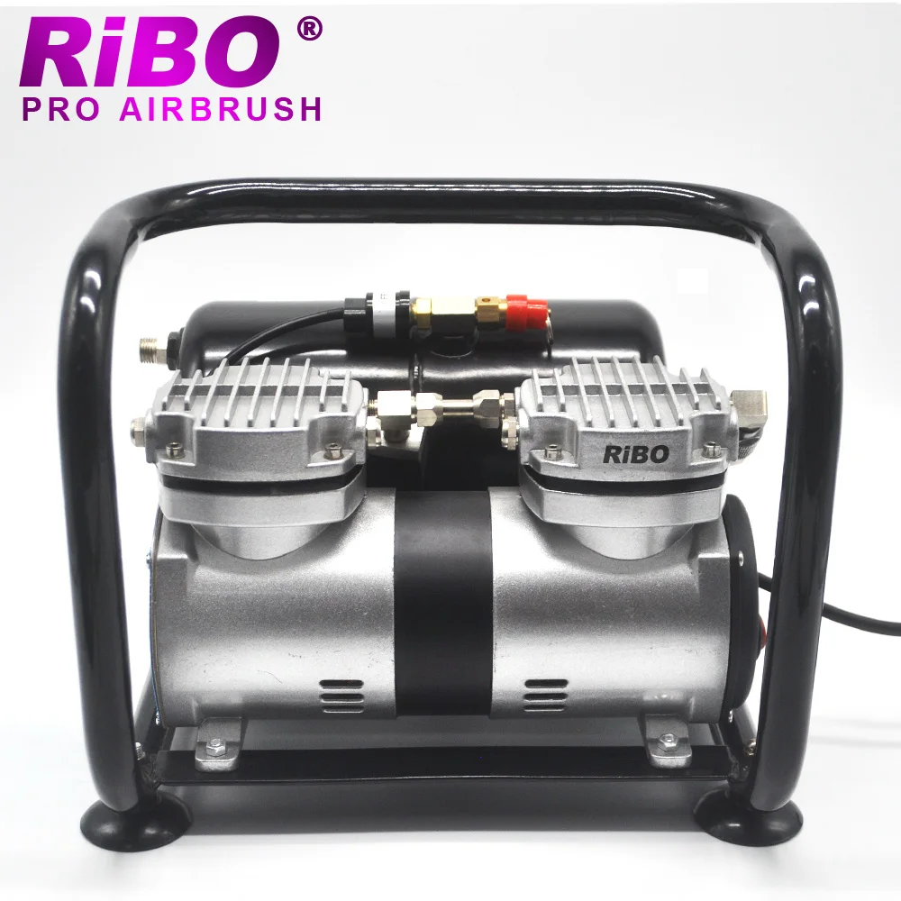 High pressure airbrush compressor with two cylinders and tank and frame