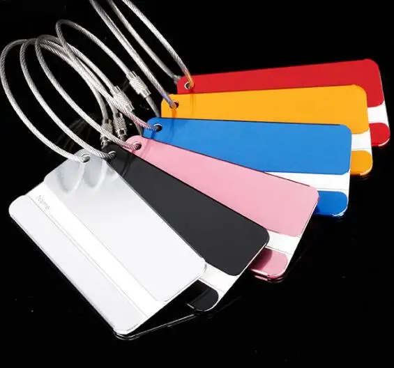 promotion gift metal aluminum travel luggage tag with stainless steel wire cable rope