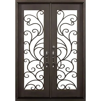 Modern Wrought Iron Double Residential Front Entry Doors Iron Exterior Doors