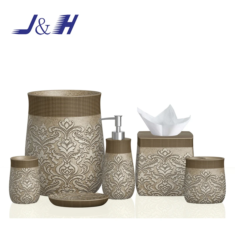 Delicate Butterfly Pattern yellow  Sandstone Finished Resin Bathroom Set