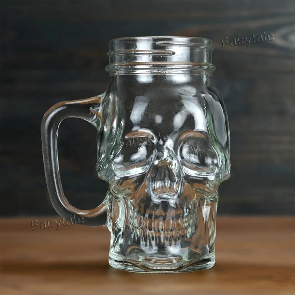 
Ghost Head Shaped Glass Mason Jar Mug with Tin and Handle 