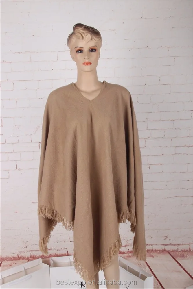 
woman pure color V-vest cashmere poncho new fashion cape coat with fringe 