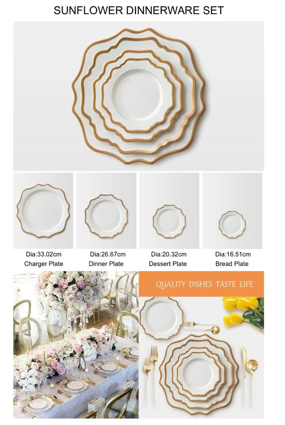 PZ01390 Chinese supplier new products Cheap luxury sunflower ceramic charger plate with gold rim for wedding