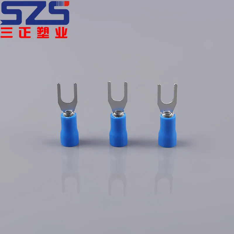 Free samples provided, high quality SV2-3.5S Y type blue color crimp wire butt connectors, insulated spade cable terminals