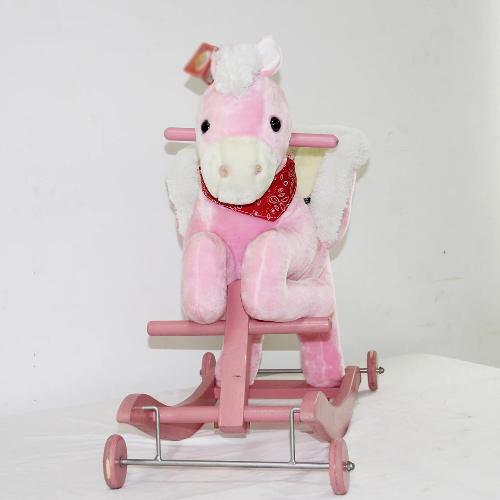 Baby Toys Pink Rocking Horse with Wheels Stuffed Rocking Horse