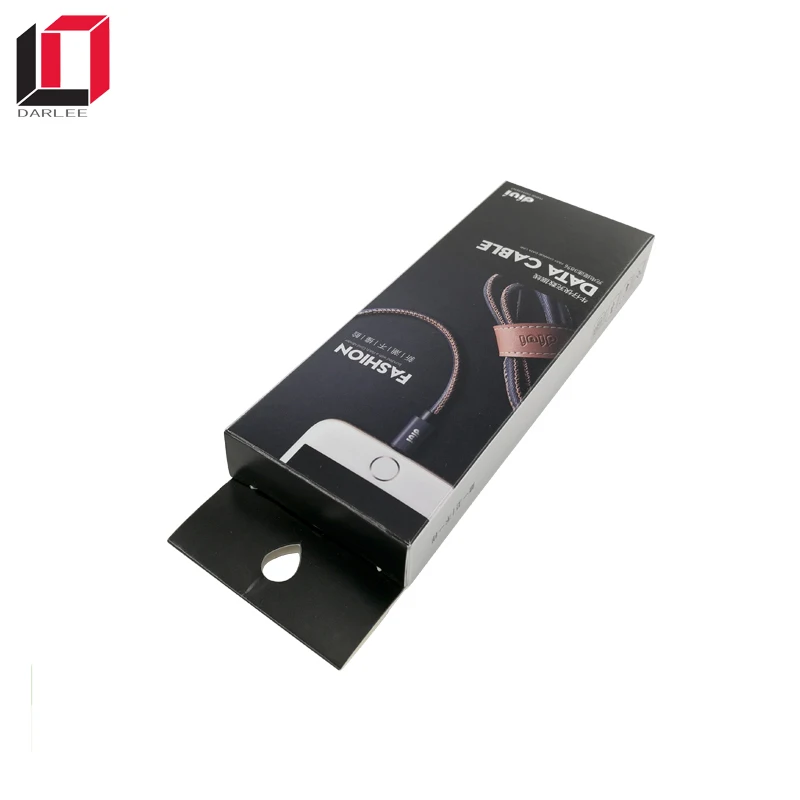 New design silver card paper hanging phone data usb cable packaging box with custom logo printing