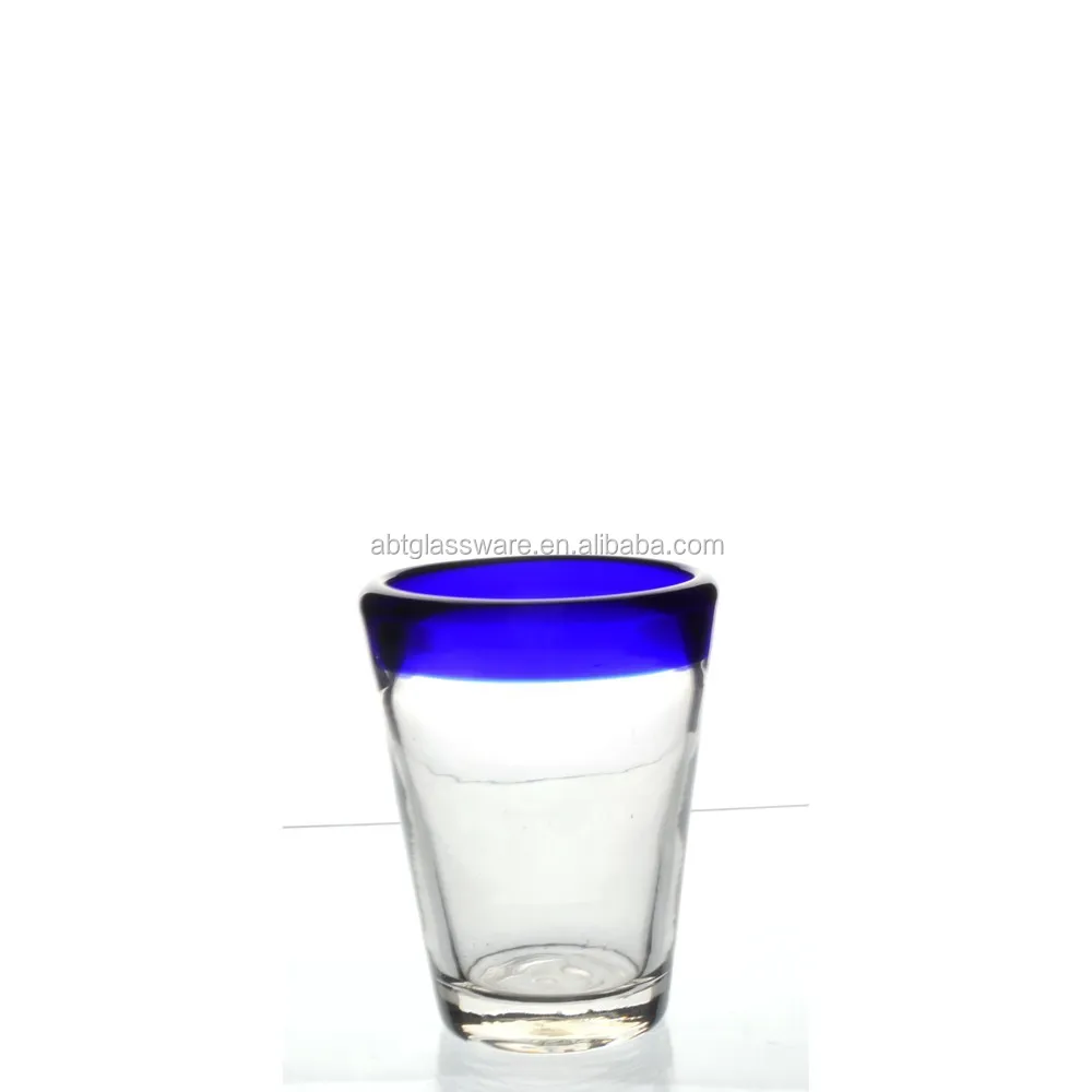 Mexican Glass Blue Rim Tumblers