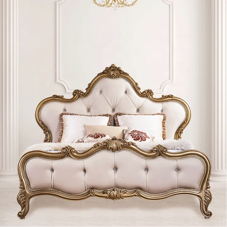 1.8m American style Romantic  Princess bed in  Solid Wood Leather new classical  royal luxury 5 star hotel furniture