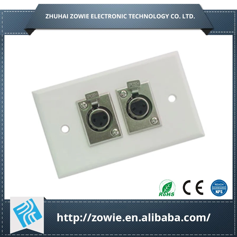 British American White Speaker Wall Plate Dual Mic Cannon Plug