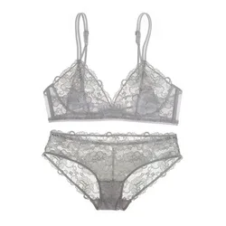 Women Two Piece Lingerie Set Lace Bra Panty Set Triangle Cup Lace Bralette Set