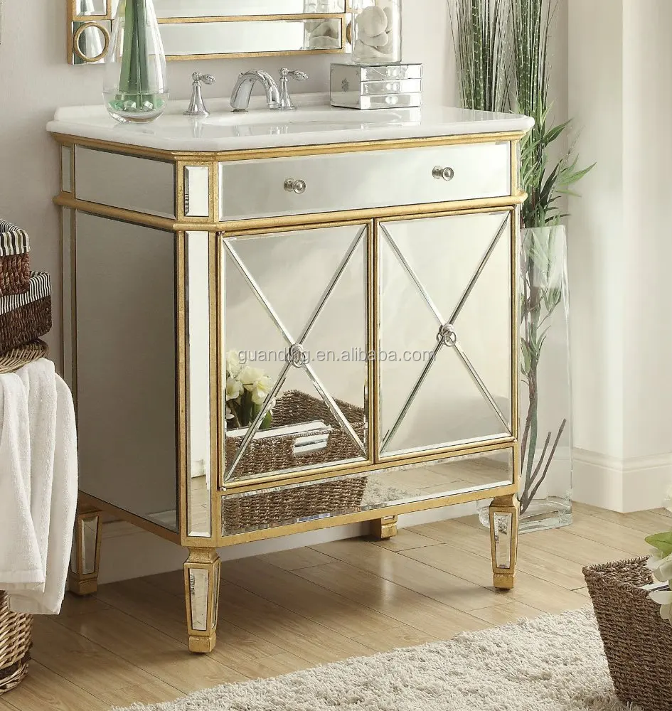 FASHION BATHROOM SINK VANITY GOLD MIRRORED CHEST