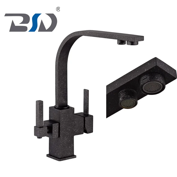 Basin Sink Mixer Tap 3 Way Double Handle Kitchen Pure Water Spout Filter Faucet