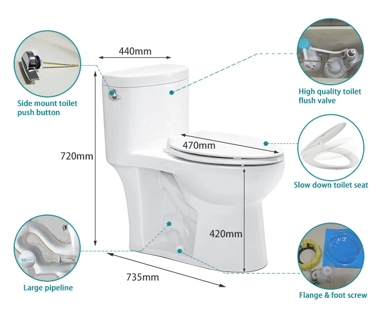 Chaozhou Sanitary Ware Manufacturer Side Push Button Design WC One Piece UPC Toilet