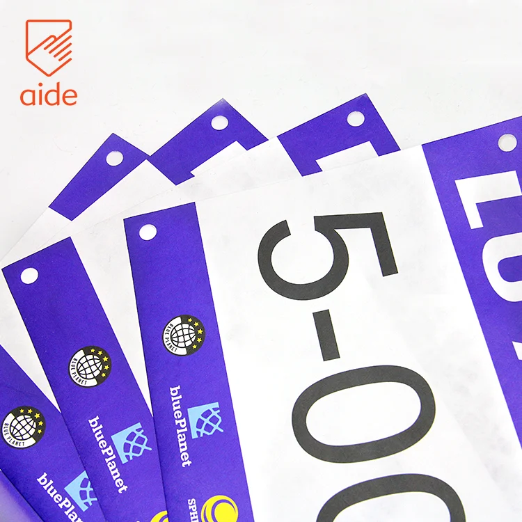 Durable Runner Race Number Bibs Waterproof Tyvek Paper running bibs for Marathon and Events with Free Pins