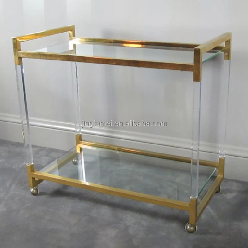 Modern Glass Lucite Acrylic Tea Bar Cart Beauty Drinks Hotel Service Trolley supplier