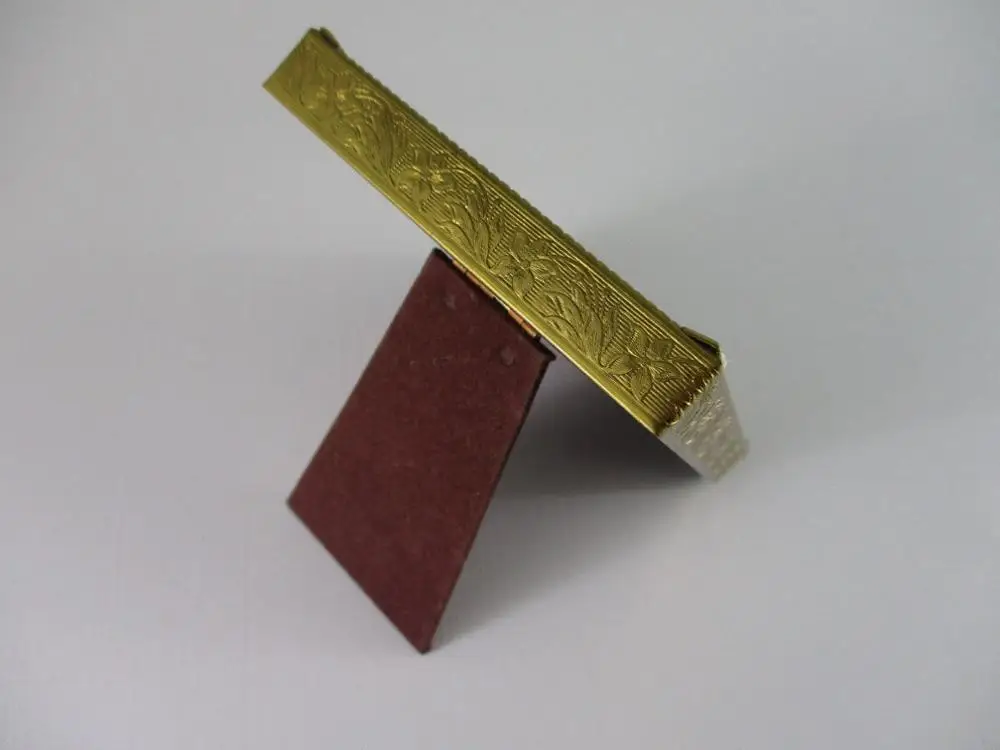 Convex Glass Embossed Gold Brass Desktop Picture Frame 3.5x4.5 Retro Photo