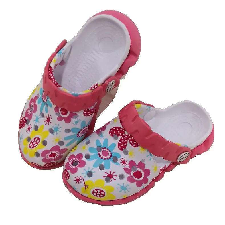 Wholesale Anti Slip EVA Clogs Shoes Kids Foam Clogs Printed Flowers Baby Clogs  Shoes Sandals Size 18-23#