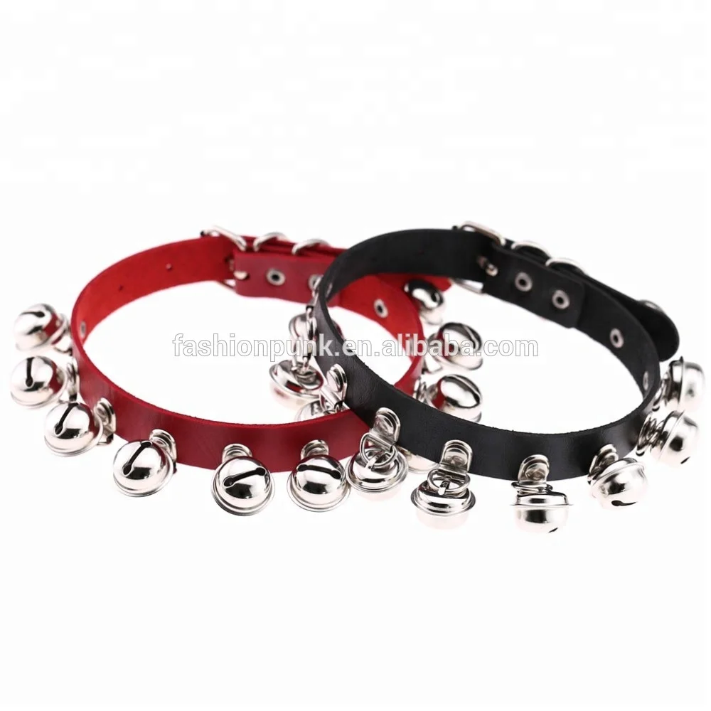 Harajuku Pet Necklace Harmony bells PU Leather Choker Cosplay Metal Buckle Collar Necklace
