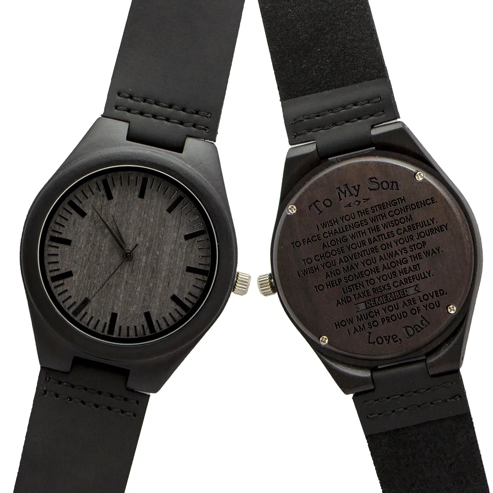 
Engraved Wood Custom Watch for Husband Son Wife Birthday Anniversary Gift Natural Ebony Custom Watch Drop Shipping 