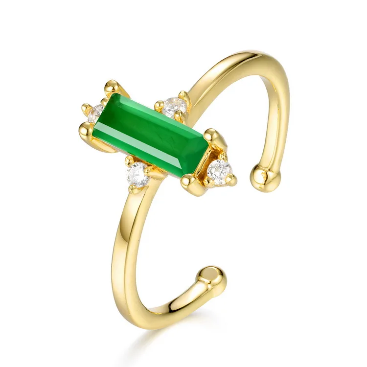 Оптовая продажа ювелирных изделий Камни Зеленый камень кольцо 925 стерлингового серебра Регулируемые кольца для женщин