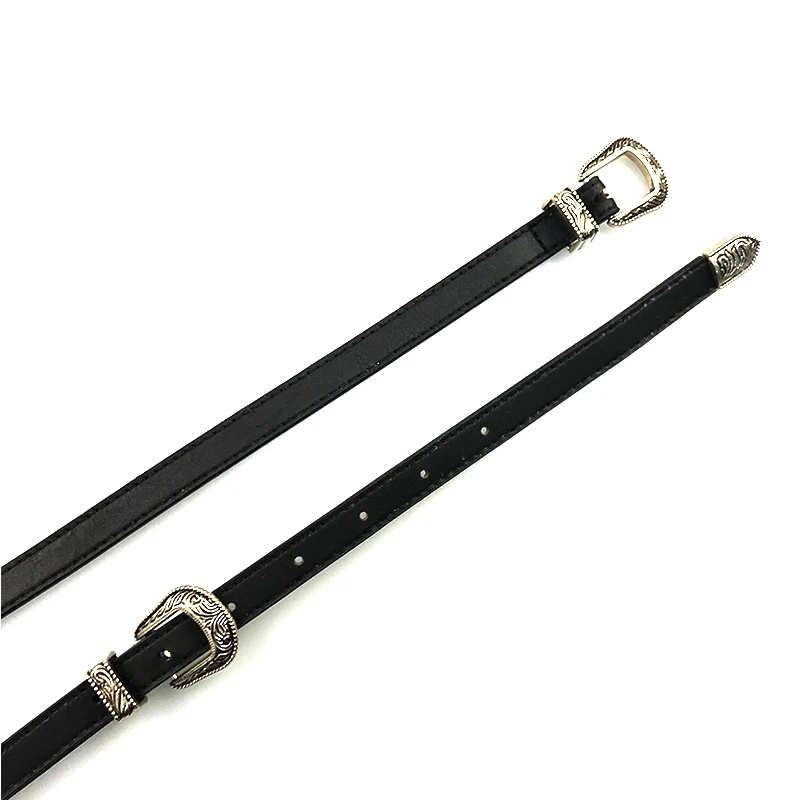 
factory new designer Manufacture Ladies Fashion Decorative Metal Skinny Women PU Leather Thin Belt slimming jeans dress 