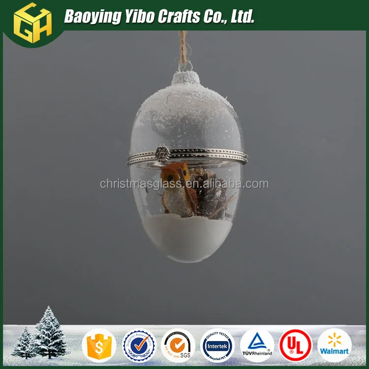 Egg shape hanging decoration glass christmas opening ball with customized design