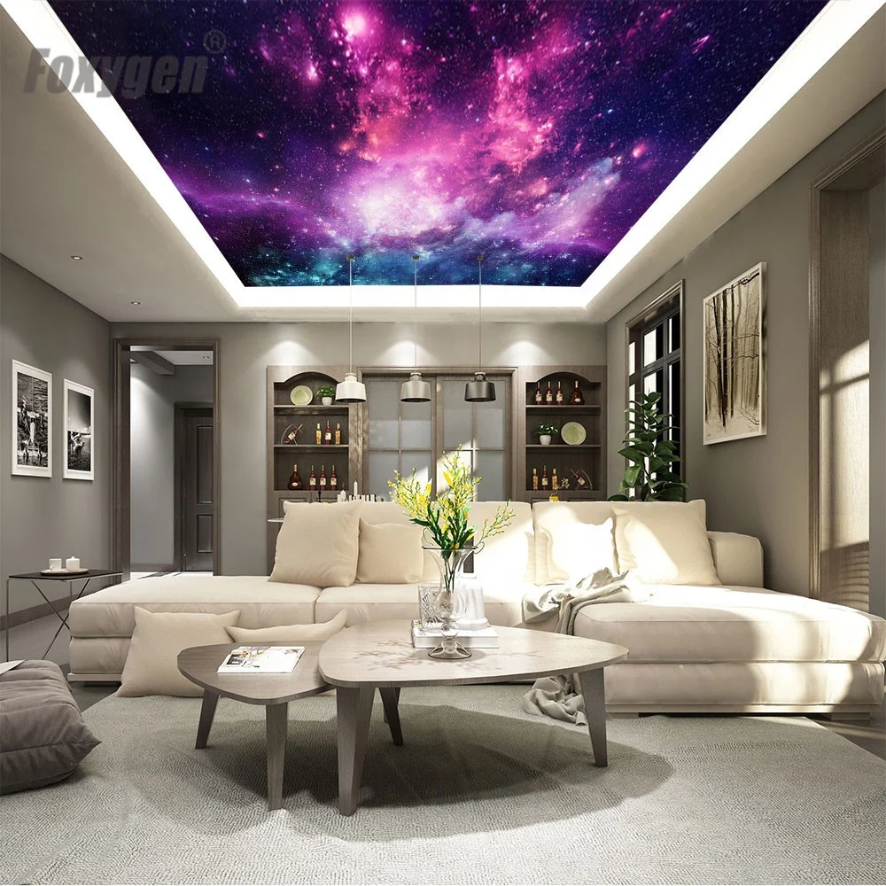 Vivid blue sky design gypsum ceiling board 1.5 - 5.0 meters width for advertising display 3D fabric PVC stretch ceiling film