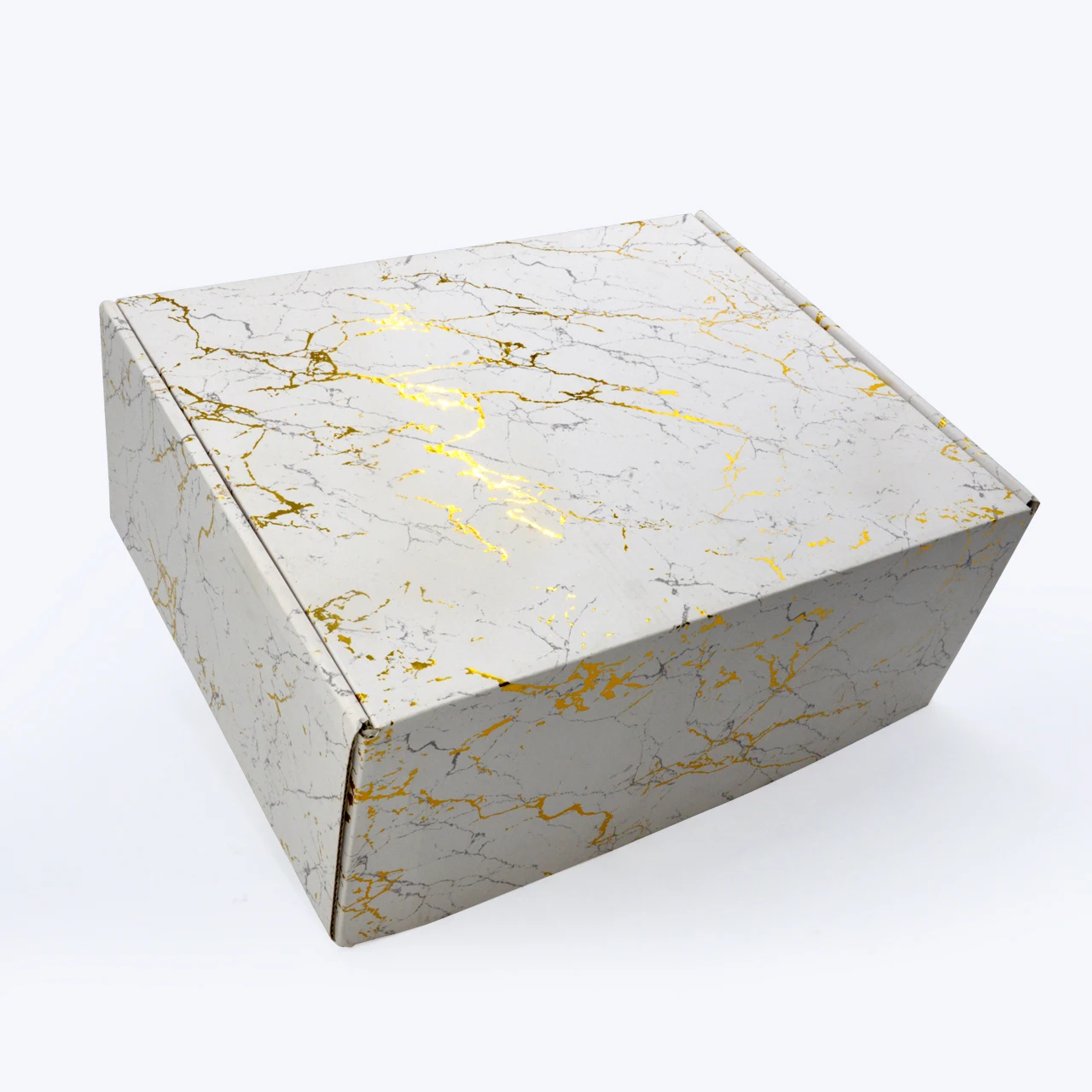 customized white marble gold favor box packaging with gold inlay and vein