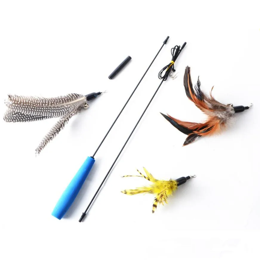 interactive cat teaser stick toy feather with 3 replaced head and cat playing products