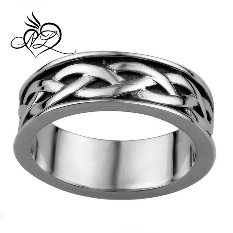 Mens Cuban Link Chain Silver Stainless Steel Band Ring