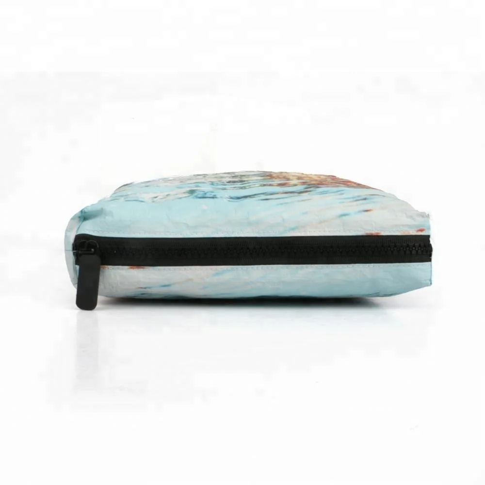 Custom Printing Design PU Coated Tyvek Bag Lightweight Soft Tyvek Paper Makeup Bag Waterproof Coated Tyvek Cosmetic Pouch