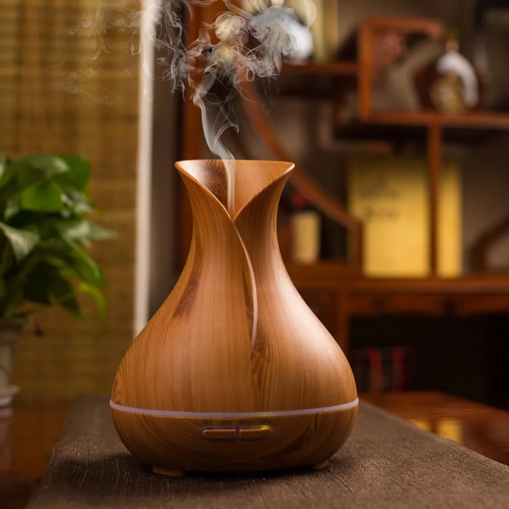 Vase Design Hot Selling 400ml Wood Grain Ultrasound Aromatherapy Essential Oil Diffuser