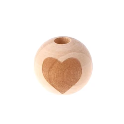 Wholesale Eco-Friendly Laser Engraving Heart Pattern Round Teething Beads Wood