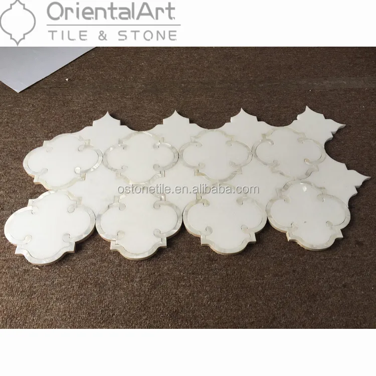 Pure white marble and mother of pearl mix water jet mosaic bathroom wall tiles