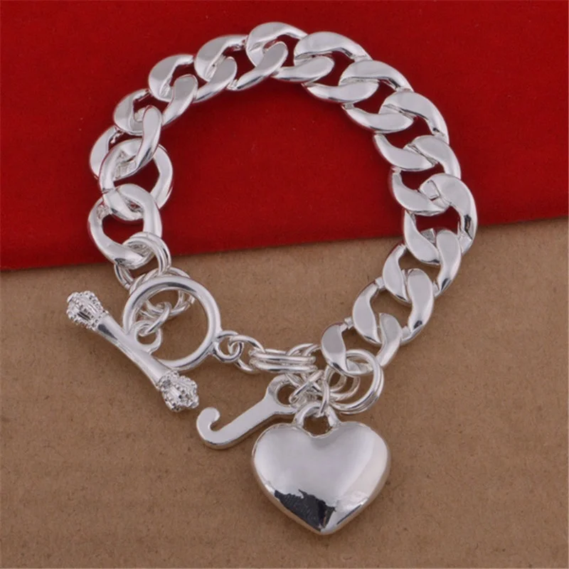 heart pattern korean thai 925 italian silver bracelet